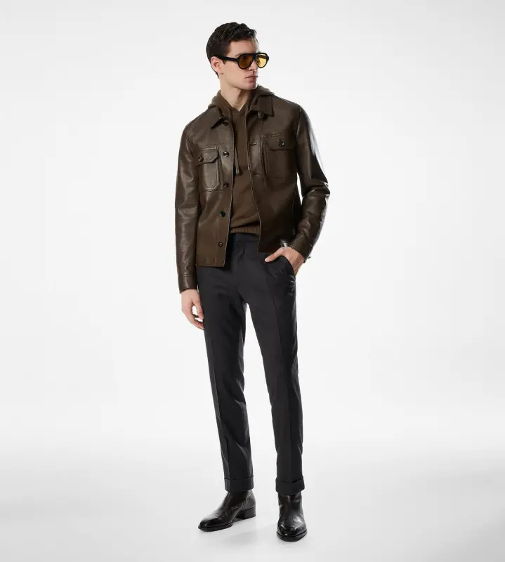 LEATHER LIGHTWEIGHT OUTERSHIRT TOBACCO online